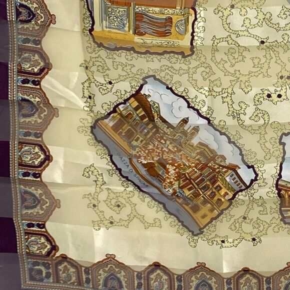 Purple and Gold 9 Scenes of Italy Scarf 40Sq - Picture 3 of 7